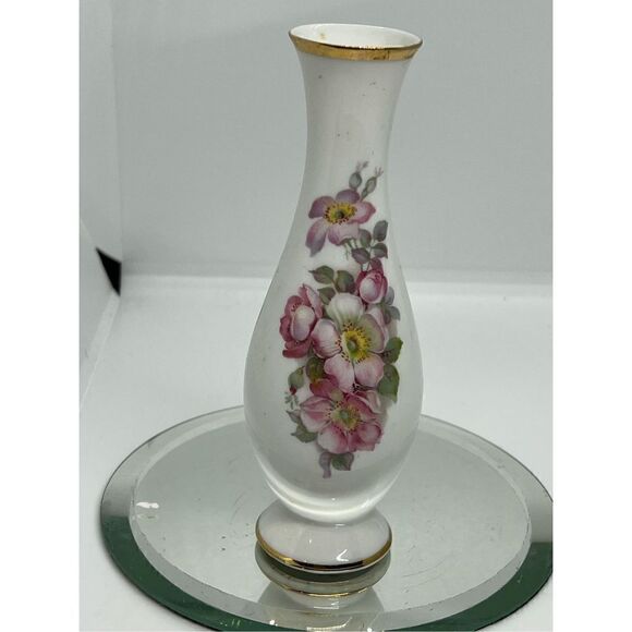 Vtg GEROLD PORZELLAN 6" E&R Pink Wild Roses Bud Vase Made in West Germany, B3#12 - Picture 1 of 5